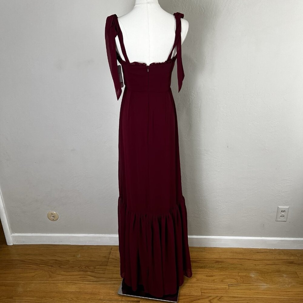 After Six 1570 Size 2 Burgundy Tie-Shoulder Bustier‎ Ruffle Hem Maxi Dress NEW - Picture 5 of 12